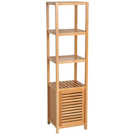 Meuble Salle de Bain Bambou 3 Compartiments Ouverts, 36x33x140 cm, Rangement Optimal, Finition Naturelle, Étagère