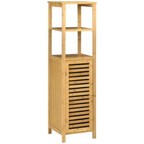Meuble salle de bain bambou étagères réglable 32.9x29.9x120 cm rangement naturel ouvert design