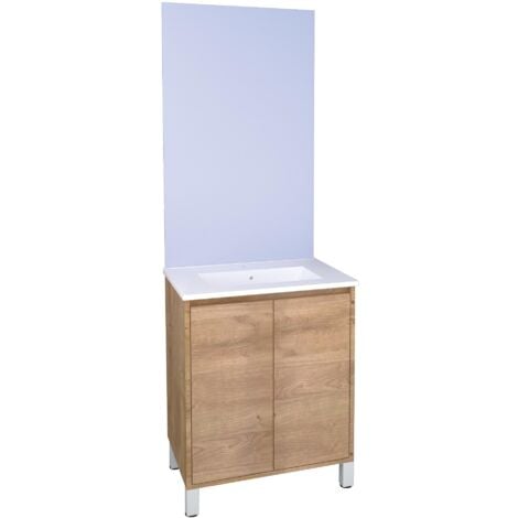 ONDEE Meuble Salle de Bain BELIS - A poser - Miroir Affleurant - 60cm - Finition Bois