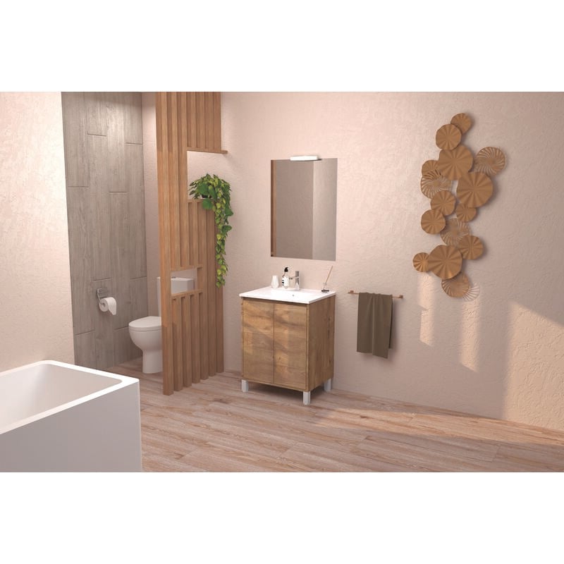 Ondee - Meuble Salle de Bain belis - a poser - Miroir Suspendu - 80cm - Finition Bois