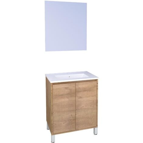 ONDEE Meuble Salle de Bain BELIS - A poser - Miroir Suspendu - 60cm - Finition Bois