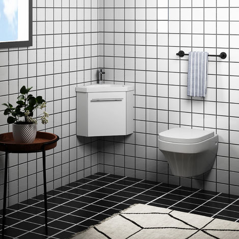 Meuble salle de bain d'angle 1 porte meuble suspendu avec la vasque