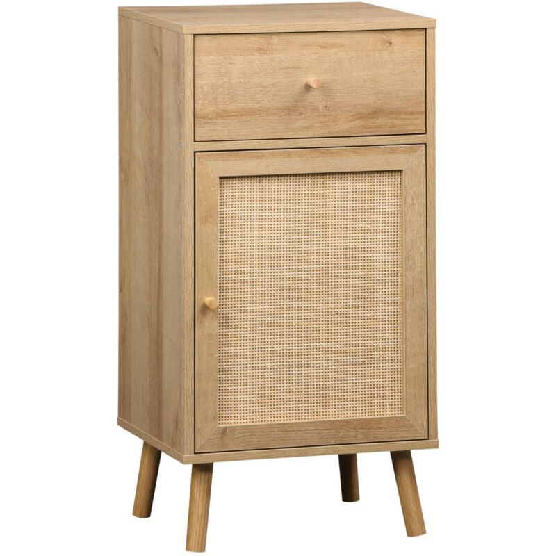 Meuble salle de bain décor bois et cannage Bohème 1 tiroir 1 étagère 45 x 36 x 90 cm naturel