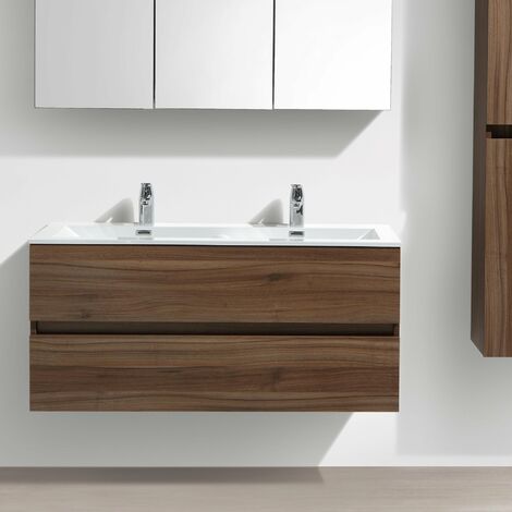 Meuble salle de bain design double vasque SIENA largeur 120 cm, chêne clair texturé