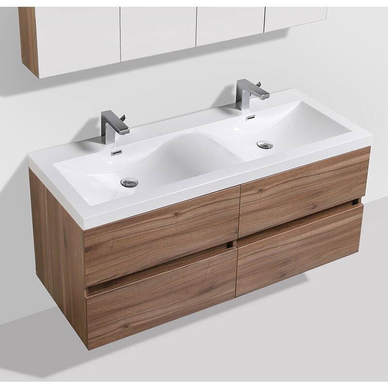 Stano. - Meuble salle de bain design double vasque siena largeur 144 cm noyer
