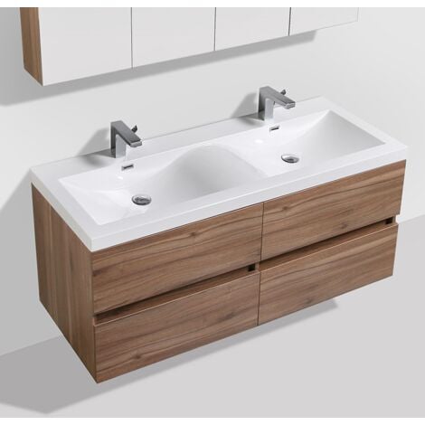 Meuble salle de bain design double vasque SIENA largeur 144 cm noyer