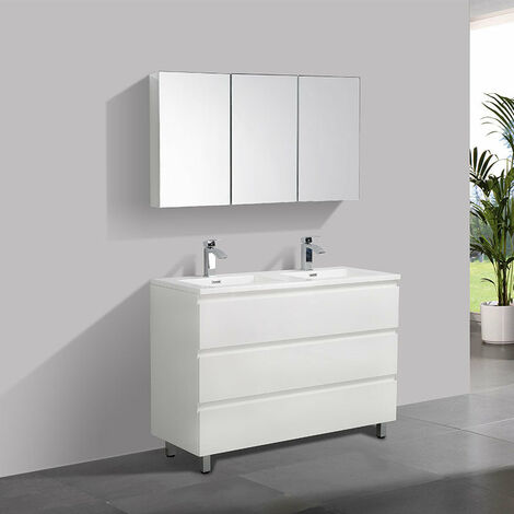 Meuble salle de bain design double vasque VERONA largeur 120 cm blanc laqué - Blanc