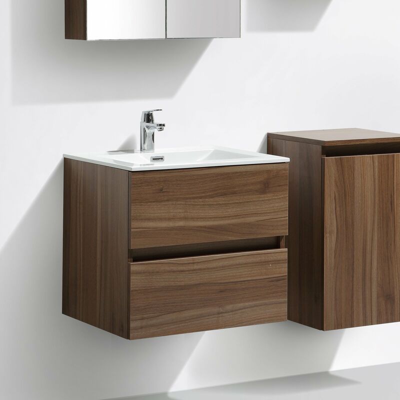 Meuble salle de bain design simple vasque siena largeur 60 cm noyer