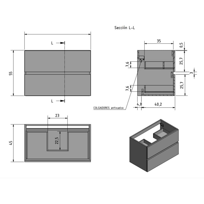 Meuble salle de bain double vasque noir suspendu 120 cm bois miel lansvo Nebraska