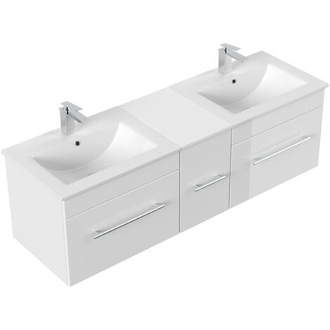 Meuble salle de bain double vasque Roma blanc brillant - blanc brilliant