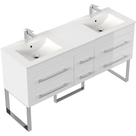 Meuble salle de bain double vasque Roma XL blanc brillant à poser