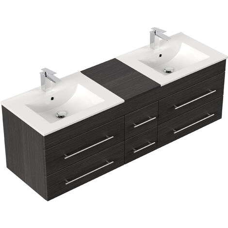 Meuble salle de bain double vasque Roma XL décor chêne argenté