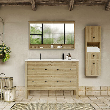 Meuble salle de bain design 120 cm TYPO finition mélaminé chêne avec vasque céramique