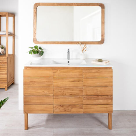 Meuble salle de bain en teck massif et céramique solo Ananta 120 cm - Marron