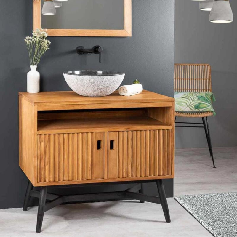 Meuble salle de bain en teck Mya 90 cm