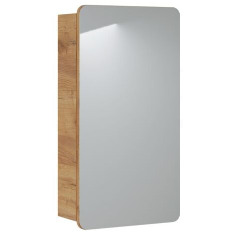 Meuble salle de bain ERBANO – Chêne clair – 40x75 cm – 1 porte avec miroir – À suspendre