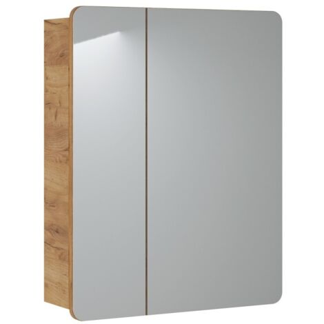 Meuble salle de bain ERBANO – Chêne clair – 60x75 cm – 2 portes avec miroirs – À suspendre