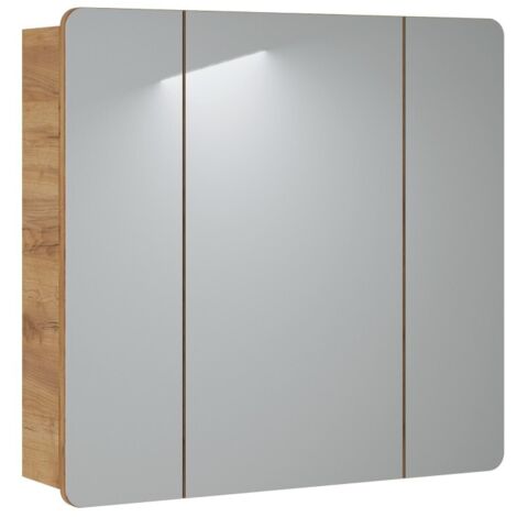 Meuble salle de bain ERBANO – Chêne clair – 80x75 cm – 3 portes avec miroirs – À suspendre