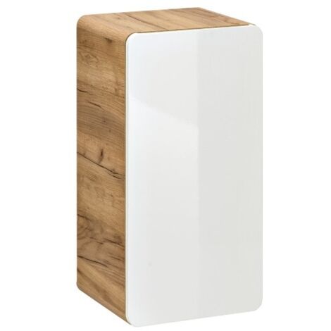 Meuble salle de bain ERBANO – Chêne clair et blanc brillant – 35x68 cm – 1 porte – À suspendre