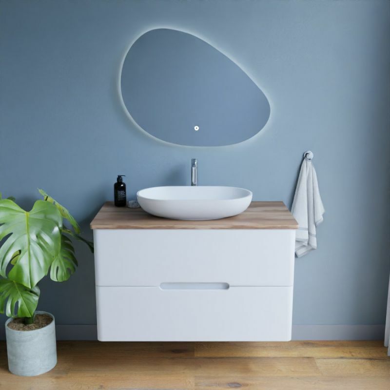 Cuisibane - Meuble salle de bain klass 100 cm avec vasque à poser et Miroir led - Blanc et Bois