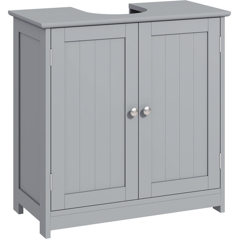 Kleankin - Meuble vasque - meuble sous-vasque - 2 portes rainurées avec étagère réglable - poignées métal chromé - dim. 60L x 30l x 60H cm - mdf gris