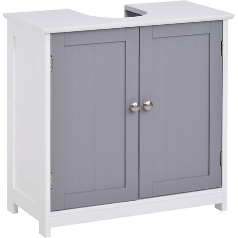 Meuble salle de bain - meuble sous-vasque - placard 2 portes avec étagère - dim. 60L x 30l x 60H cm - MDF gris blanc - Gris