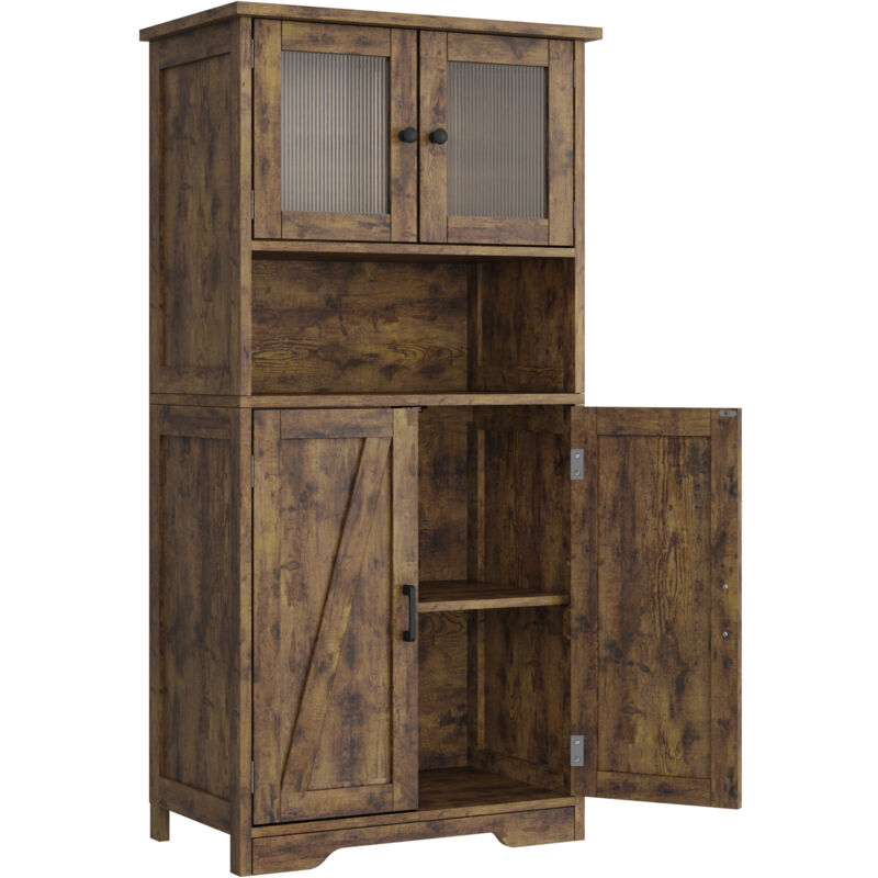 Meuble Salle de Bain Rangement en Bois,Armoire à 2 Etagères Réglables, 2 Compartiments 60x30x128cm,narron