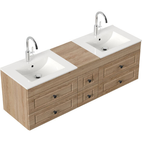Meuble salle de bain Roma XL Cottage double vasque Décor chêne - décor chêne