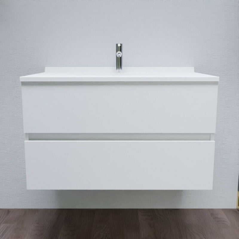 Cuisibane - Meuble vasque l 90cm p 55cm romy - Blanc brillant
