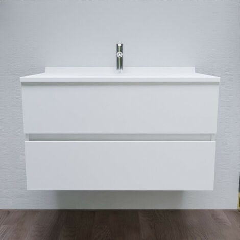 Meuble salle de bain ROMY 90 cm - Blanc brillant - Blanc