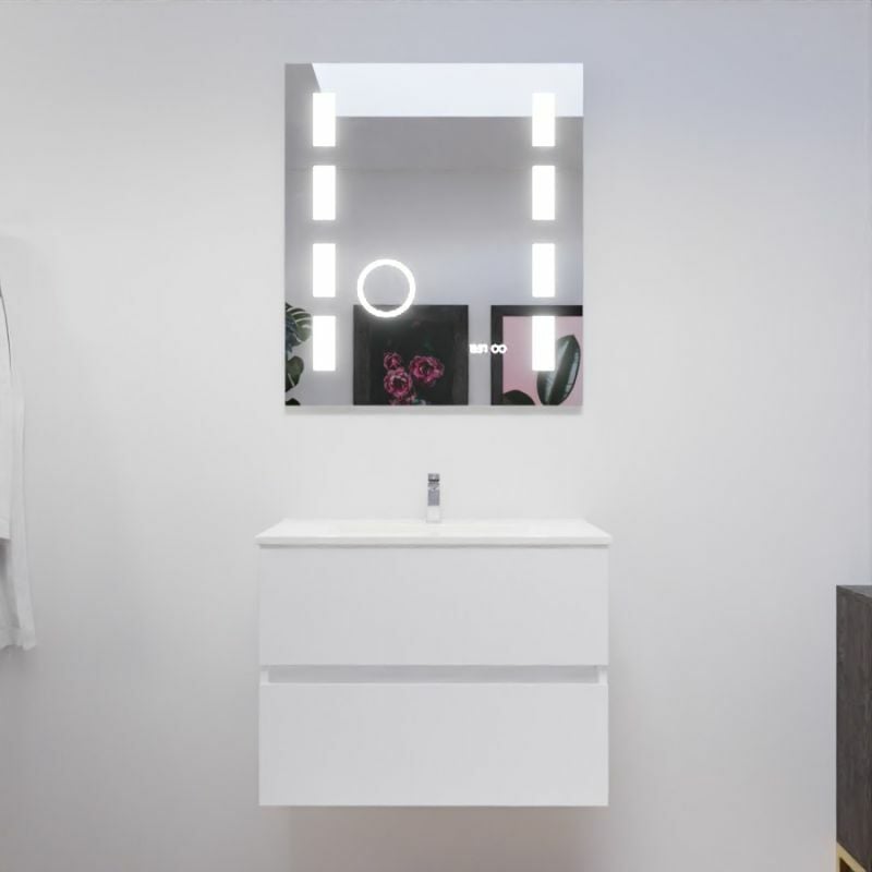 Cuisibane - Meuble salle de bain 70 cm rosaly avec plan vasque et miroir Excellence- Blanc- Plan vasque en Céramique