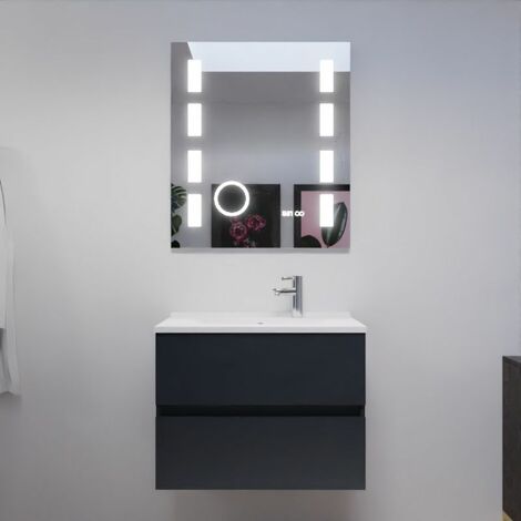 Meuble salle de bain ROSALY 70 cm avec plan vasque et miroir Excellence - Gris anthracite - Gris