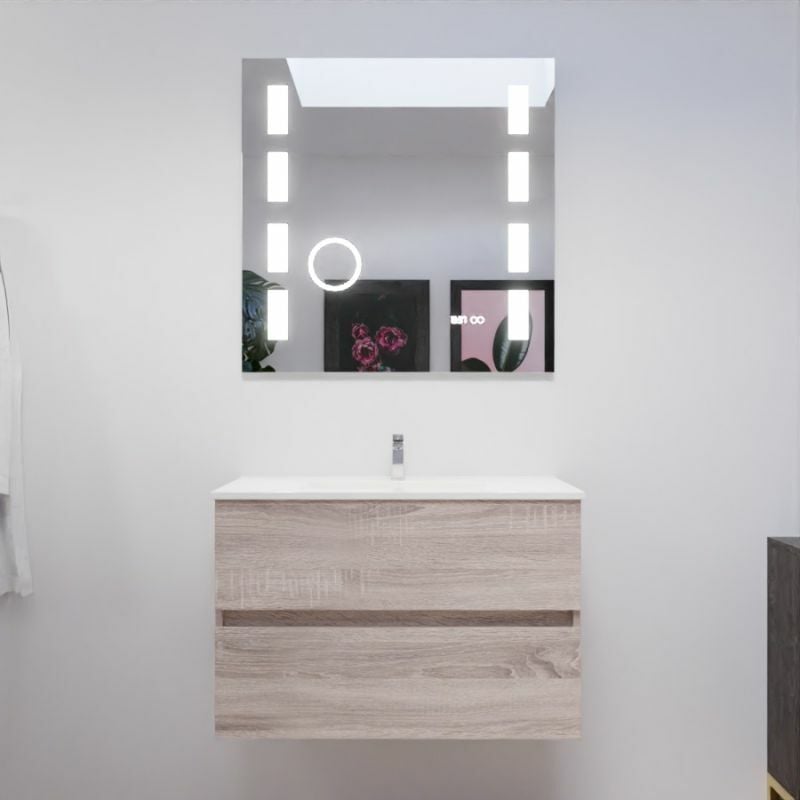 Cuisibane - Meuble salle de bain 80 cm rosaly avec plan vasque et miroir Excellence- Bois- Plan vasque en Céramique