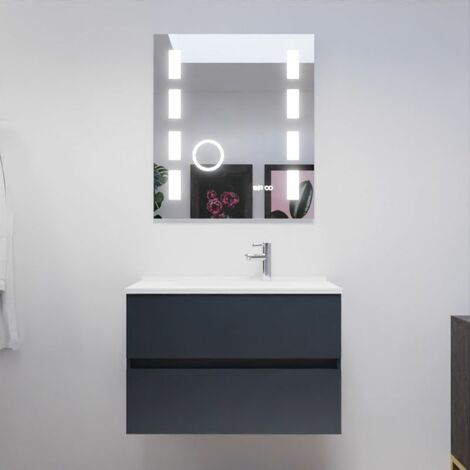 Meuble salle de bain ROSALY 80 cm avec plan vasque et miroir Excellence - Gris anthracite - Gris