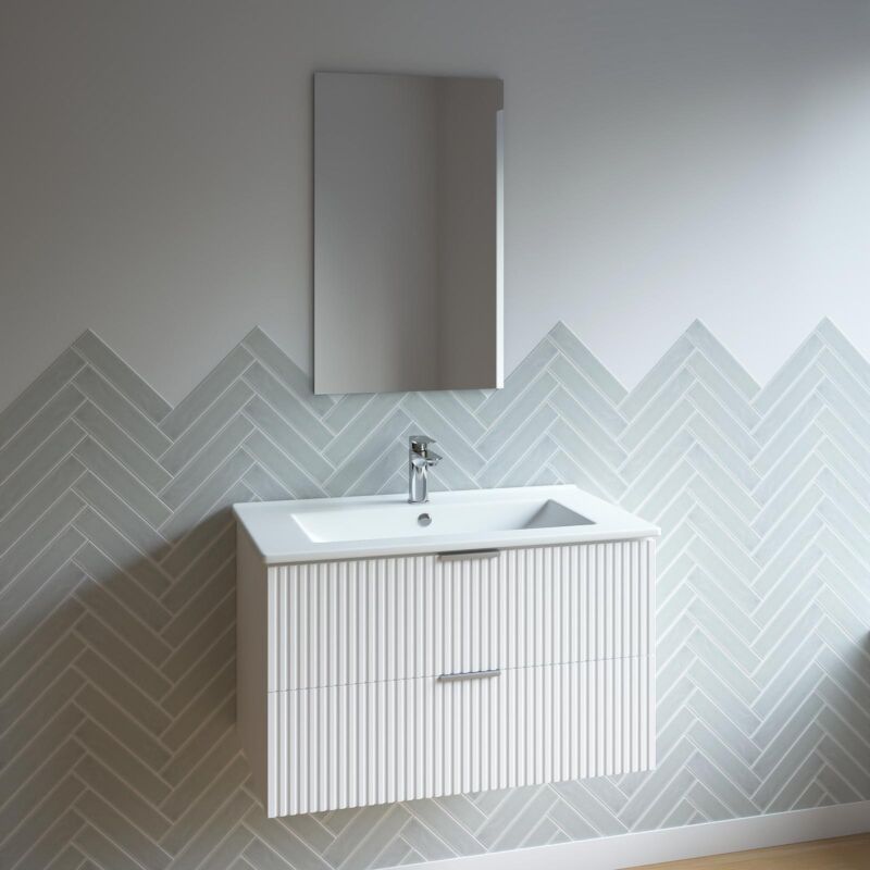 Aurlane - meuble salle de bain simple vasque 80cm blanc mdf ondulé