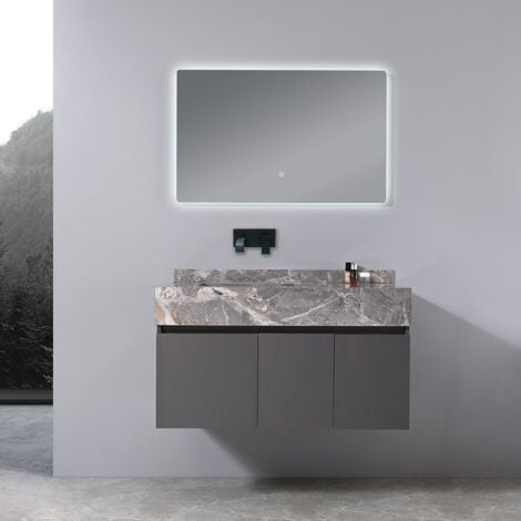BELLEGNO Meuble salle de bain simple vasque grise VICTORIA 100 cm + miroir
