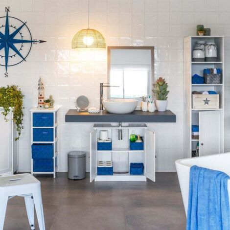 Meuble Salle de Bain Sous Lavabo en Bois Blanc 2 Portes