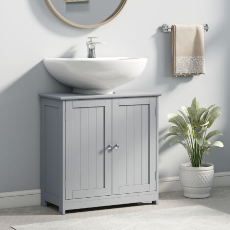 Meuble salle de bain sous lavabo - meuble sous-vasque - placard 2 portes avec étagère 60L x 30l x 60H cm - en bois Gris
