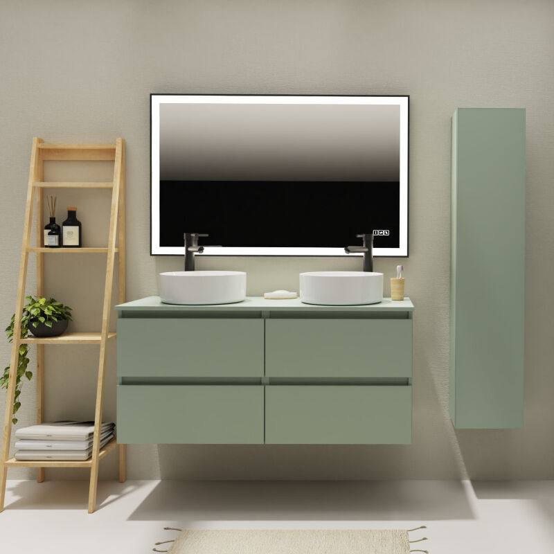 Godart - Meuble salle de bain 120 cm pour vasque à poser - Vert mat - a suspendre - Karaib 2