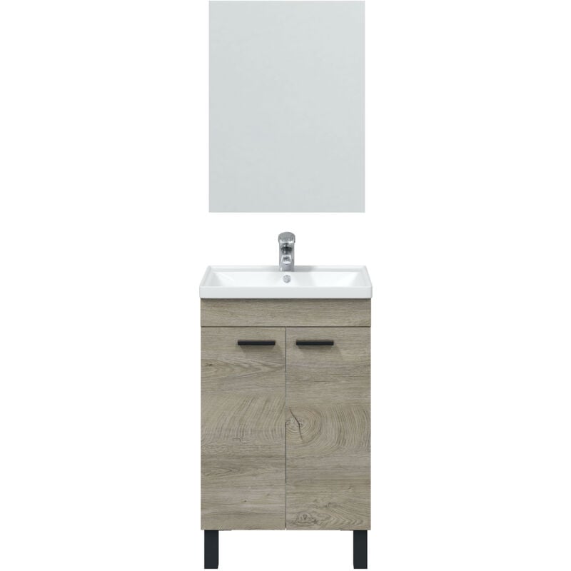 Pegane - Meuble salle de bain Sous-Vasque 50 cm + Miroir coloris Alaska chêne à nœuds - Longueur 50 x Hauteur 80 x Profondeur 40 cm