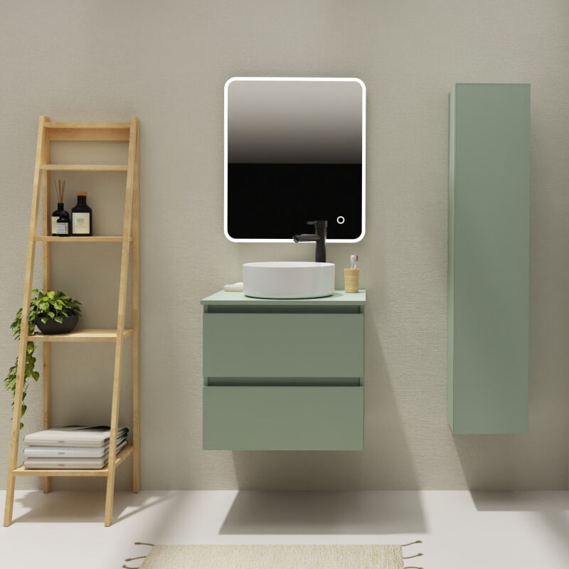 Meuble salle de bain 60 cm pour vasque à poser - Vert mat - A suspendre - Karaib 2