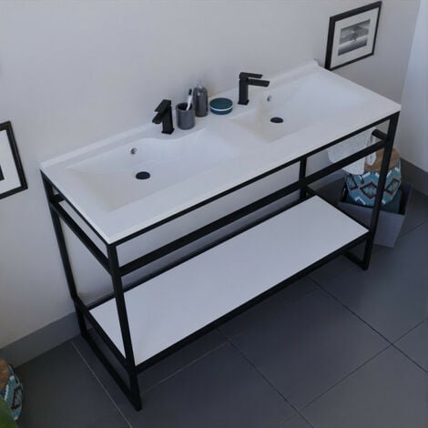 Meuble salle de bain STRUCTURA 120 cm avec plan double vasque - Noir