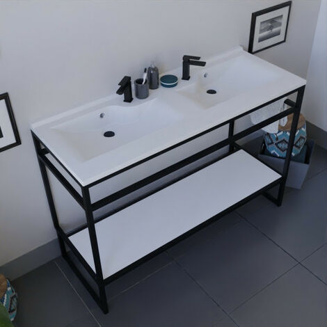 Meuble salle de bain STRUCTURA 120 cm avec plan double vasque- Résine - Blanc