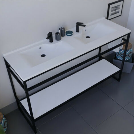 Meuble salle de bain STRUCTURA 140 cm avec plan double vasque- plan stratifié Blanc