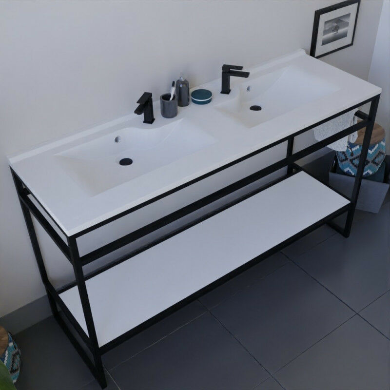 Meuble salle de bain suspendu - Avec plan vasque encastré - 140 cm - Blanc  - Newington