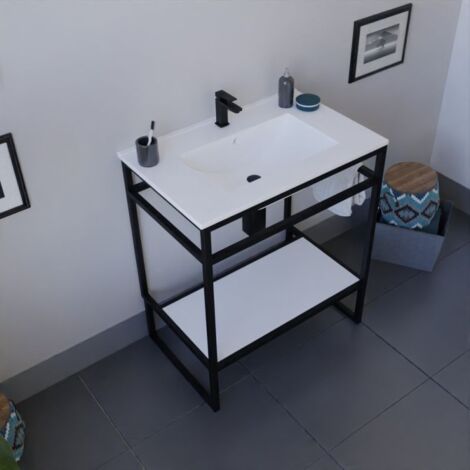 Meuble salle de bain STRUCTURA 70 cm avec plan vasque- Céramique - Blanc