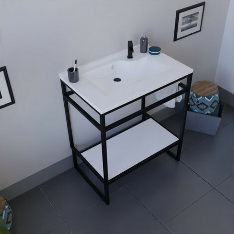Meuble salle de bain STRUCTURA 70 cm avec plan vasque- Résine - Blanc