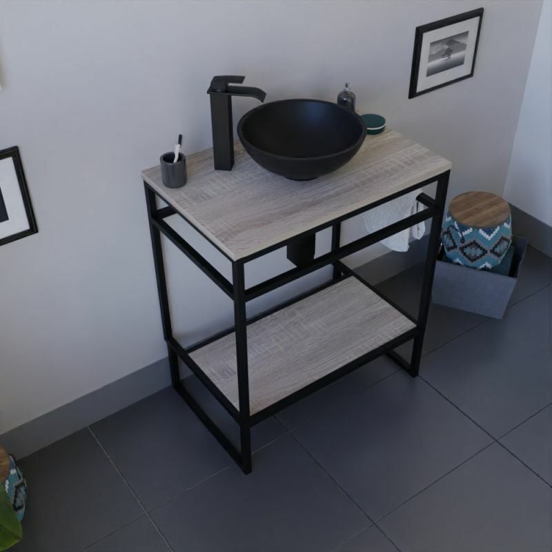 Cuisibane - Meuble salle de bain avec vasque à poser structura 70 cm- Noir