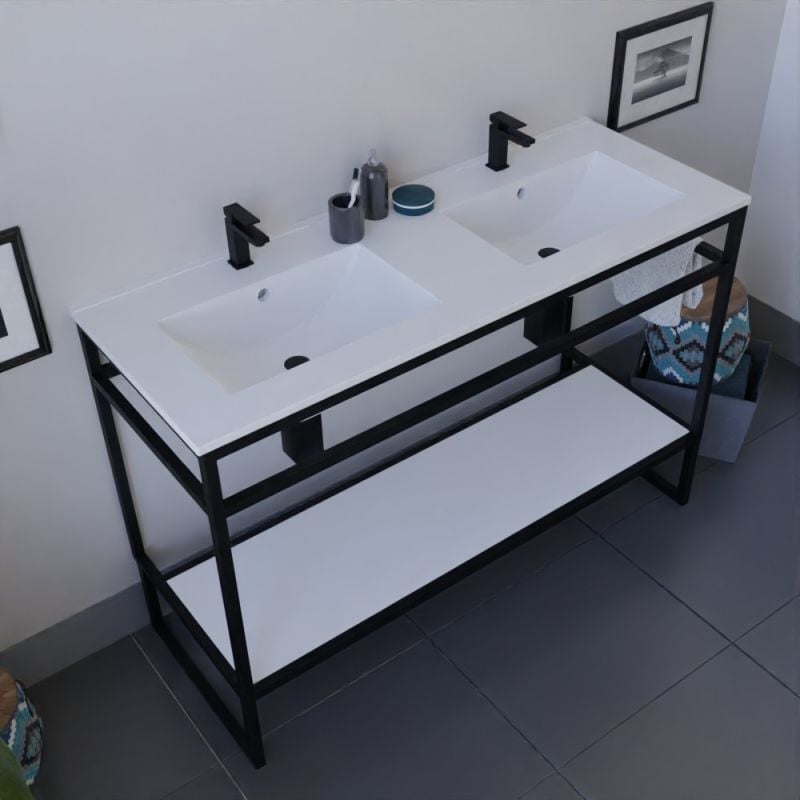 Cuisibane - Meuble salle de bain structura 120 cm avec plan double vasque- Céramique - Blanc