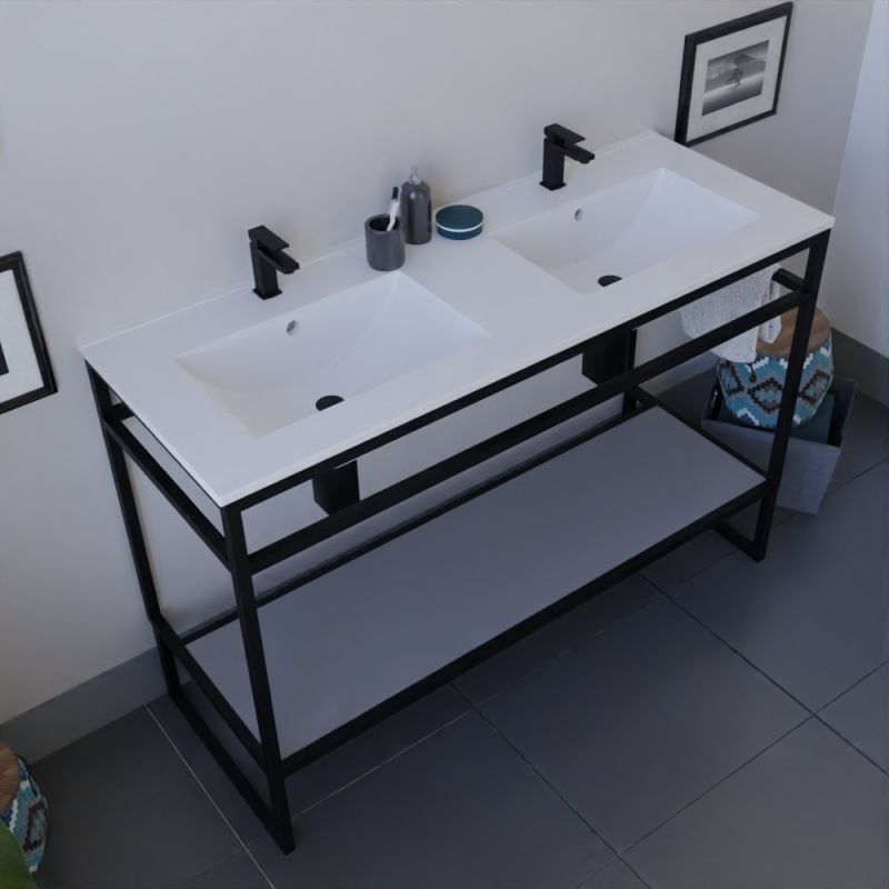 Meuble salle de bain structura 120 cm avec plan double vasque- Céramique - Gris